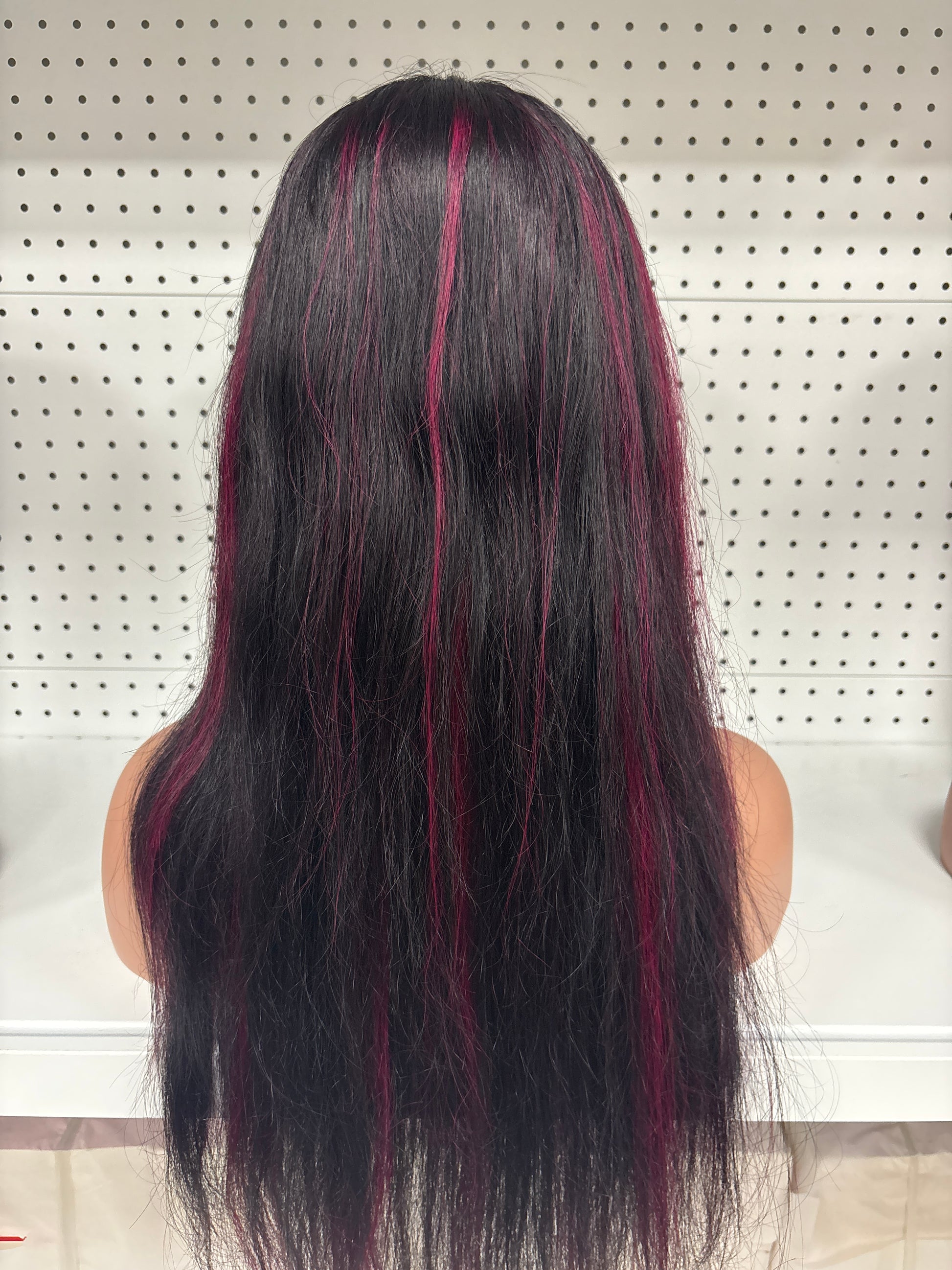 24" Black Straight with Purple Highlights HD Lace Front Wig - Edgy & Elegant