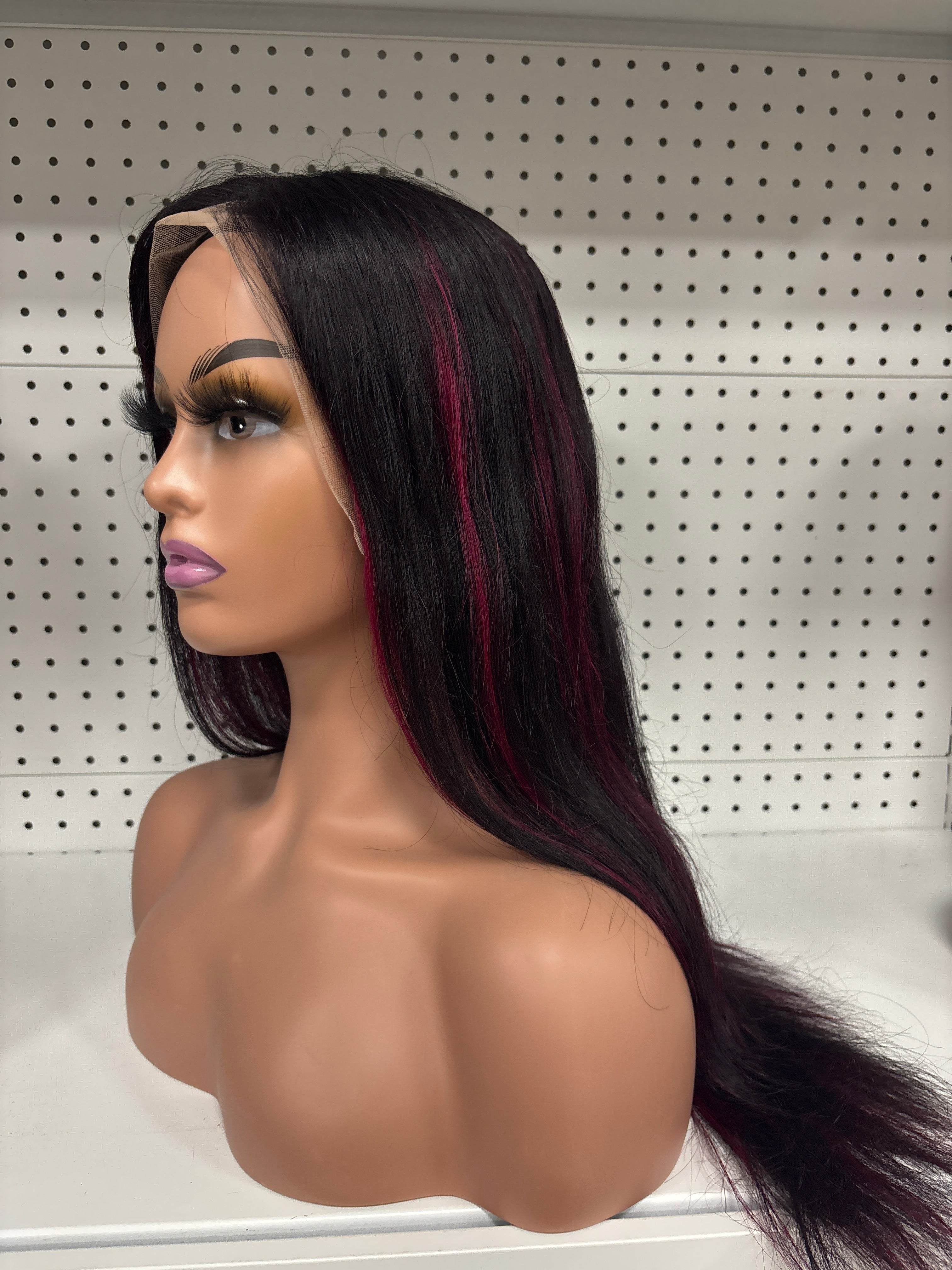 24" Black Straight with Purple Highlights HD Lace Front Wig - Edgy & Elegant