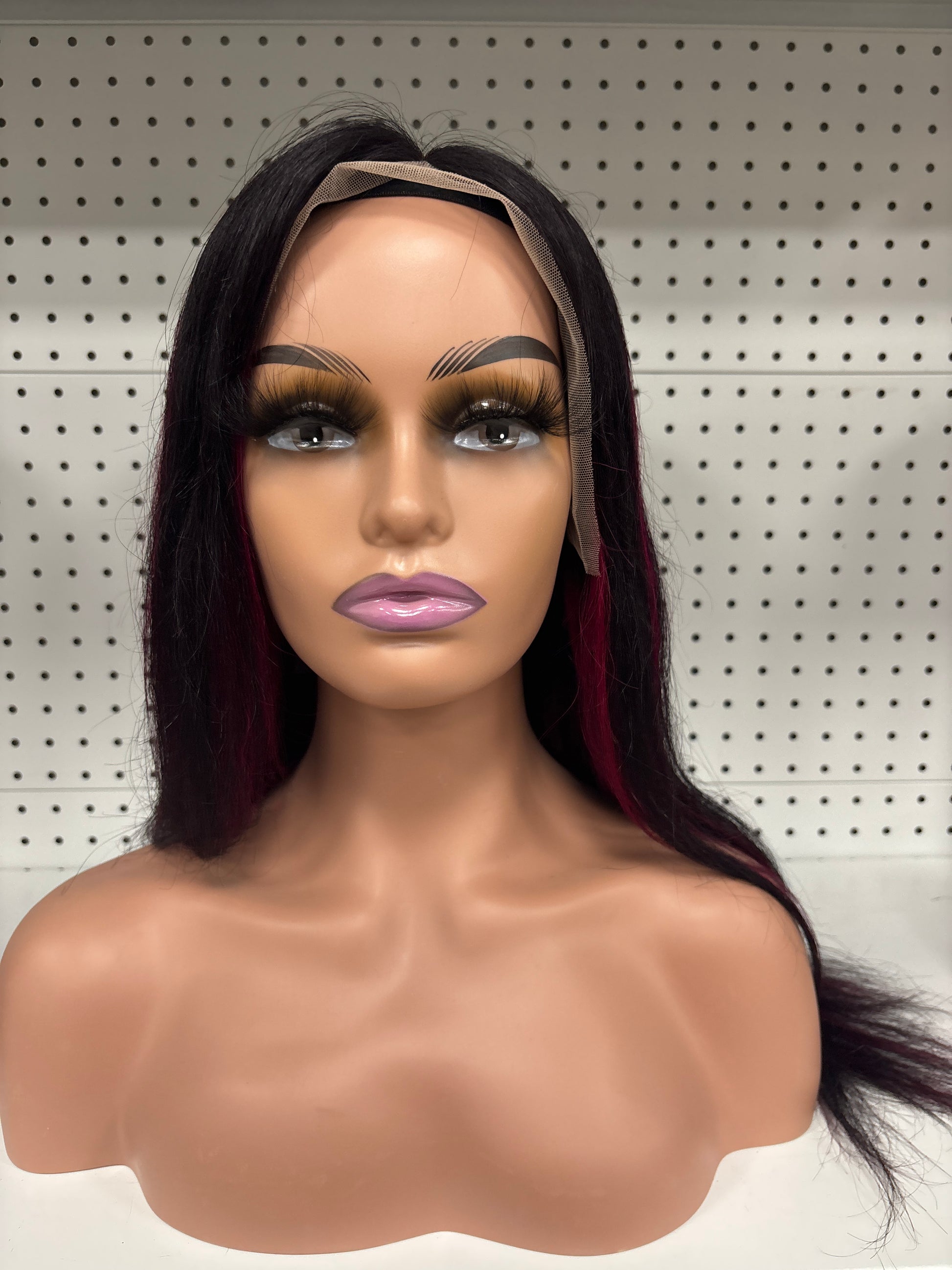 24" Black Straight with Purple Highlights HD Lace Front Wig - Edgy & Elegant