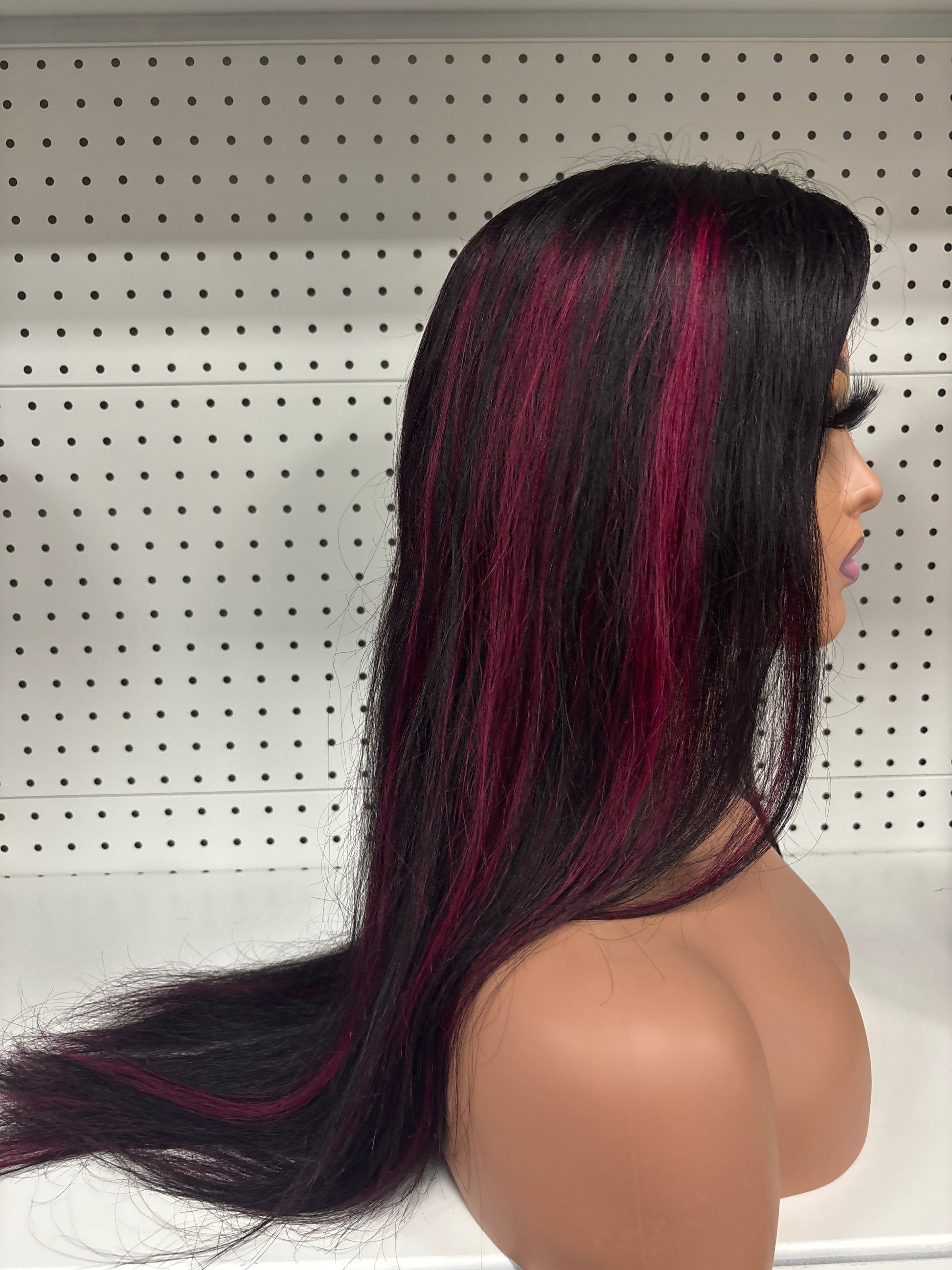 24" Black Straight with Purple Highlights HD Lace Front Wig - Edgy & Elegant