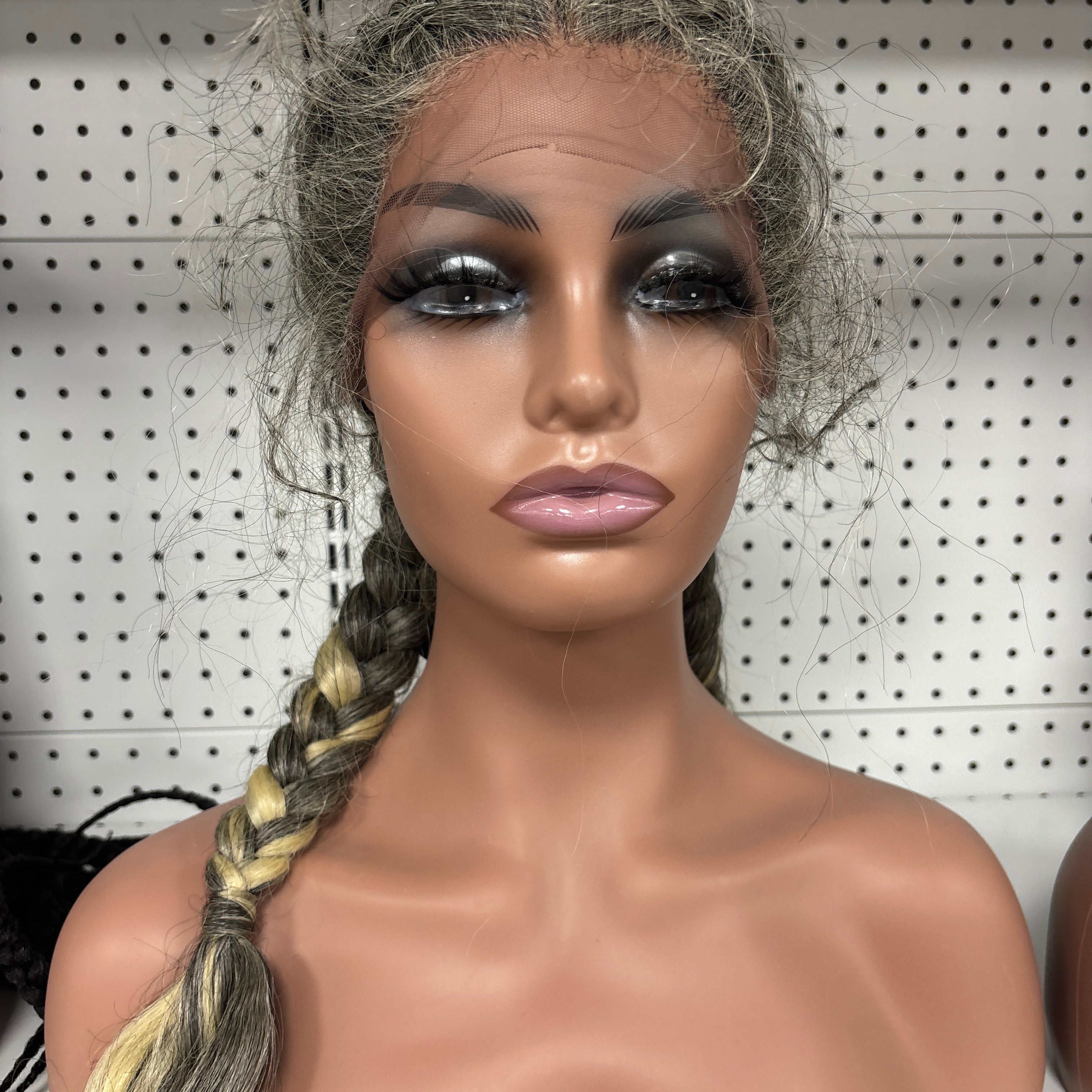 26" Silver Grey 200% Density Braided HD Lace Front Wig – Futuristic Glam