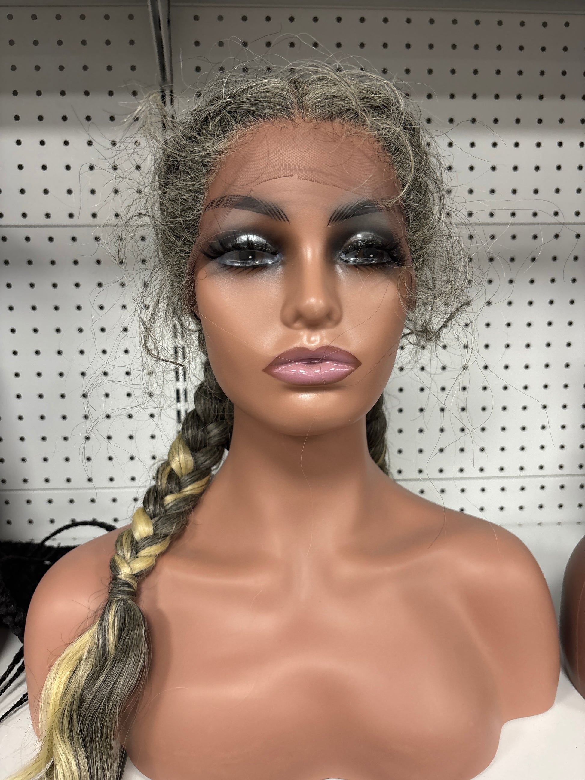 26" Silver Grey 200% Density Braided HD Lace Front Wig – Futuristic Glam