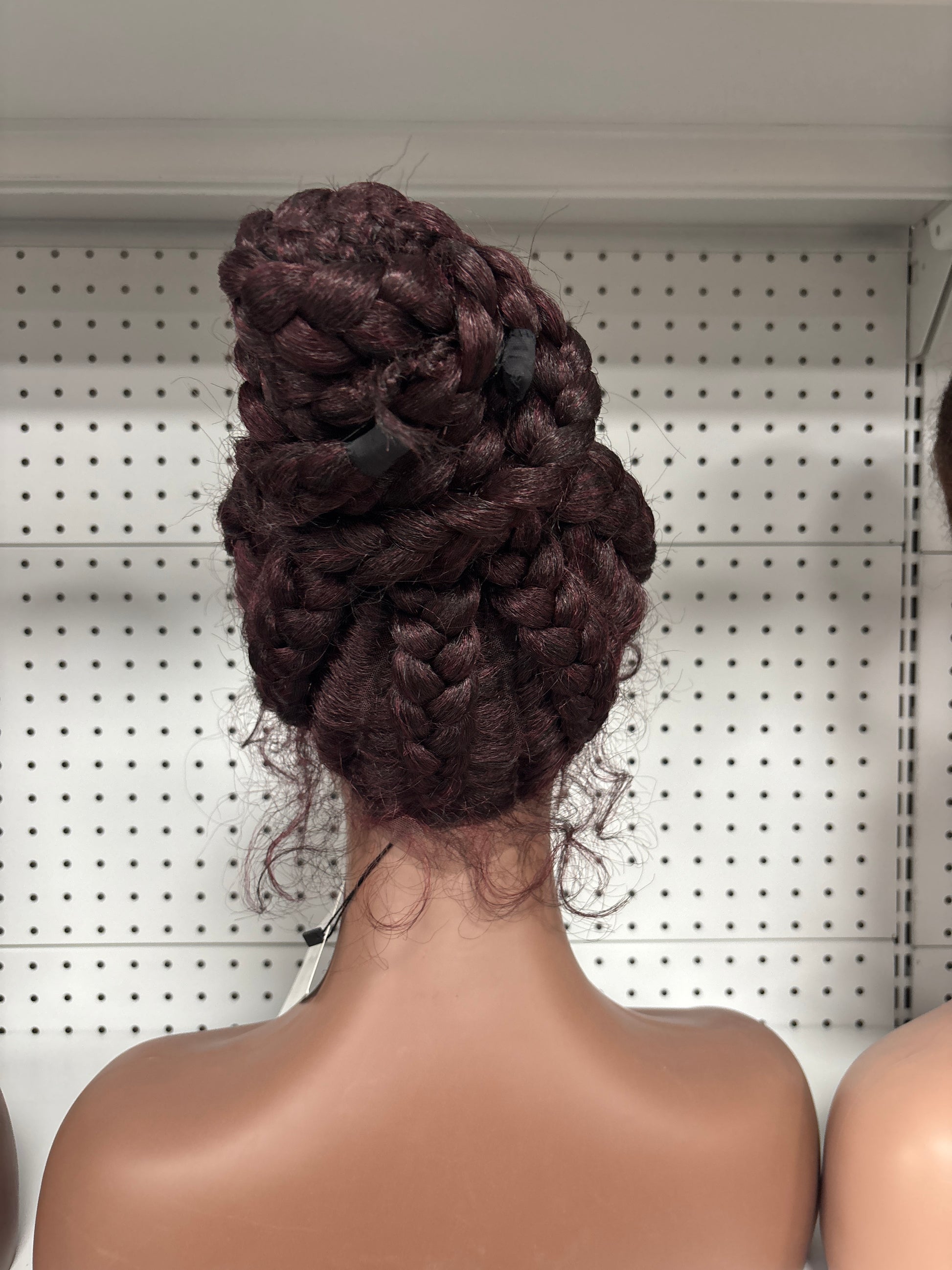 26" Wine Red & Chocolate Brown Ombré Braided High Bun HD Lace Front Wig – Bold & Elegant