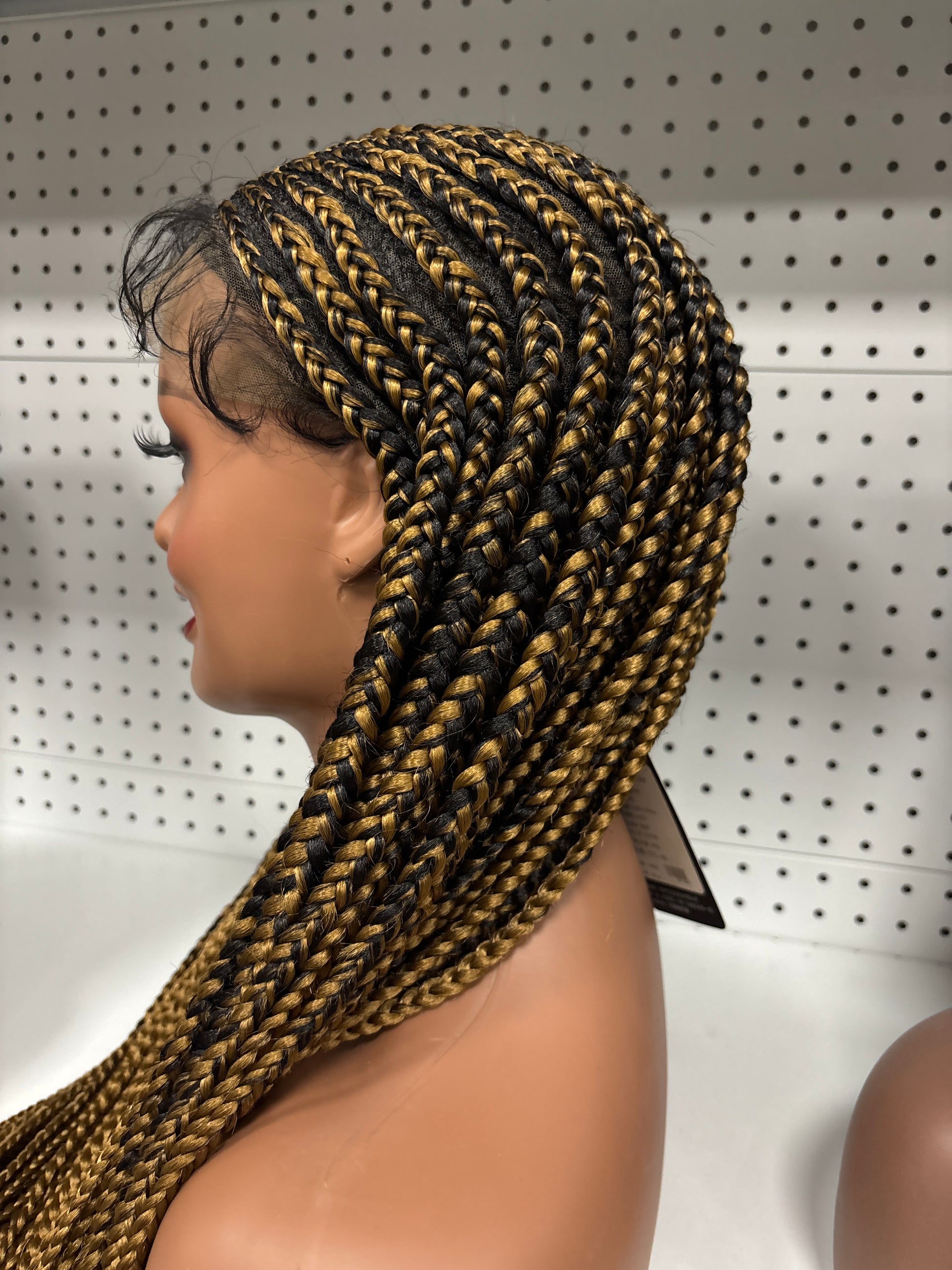 28" Blonde Balayage Braided HD Lace Front Wig – Goddess Length + Curly Bang