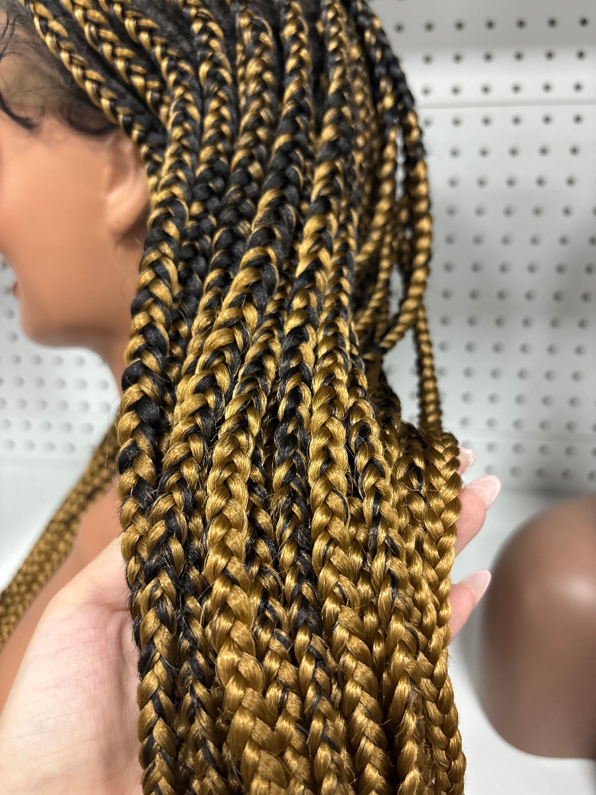 28" Blonde Balayage Braided HD Lace Front Wig – Goddess Length + Curly Bang