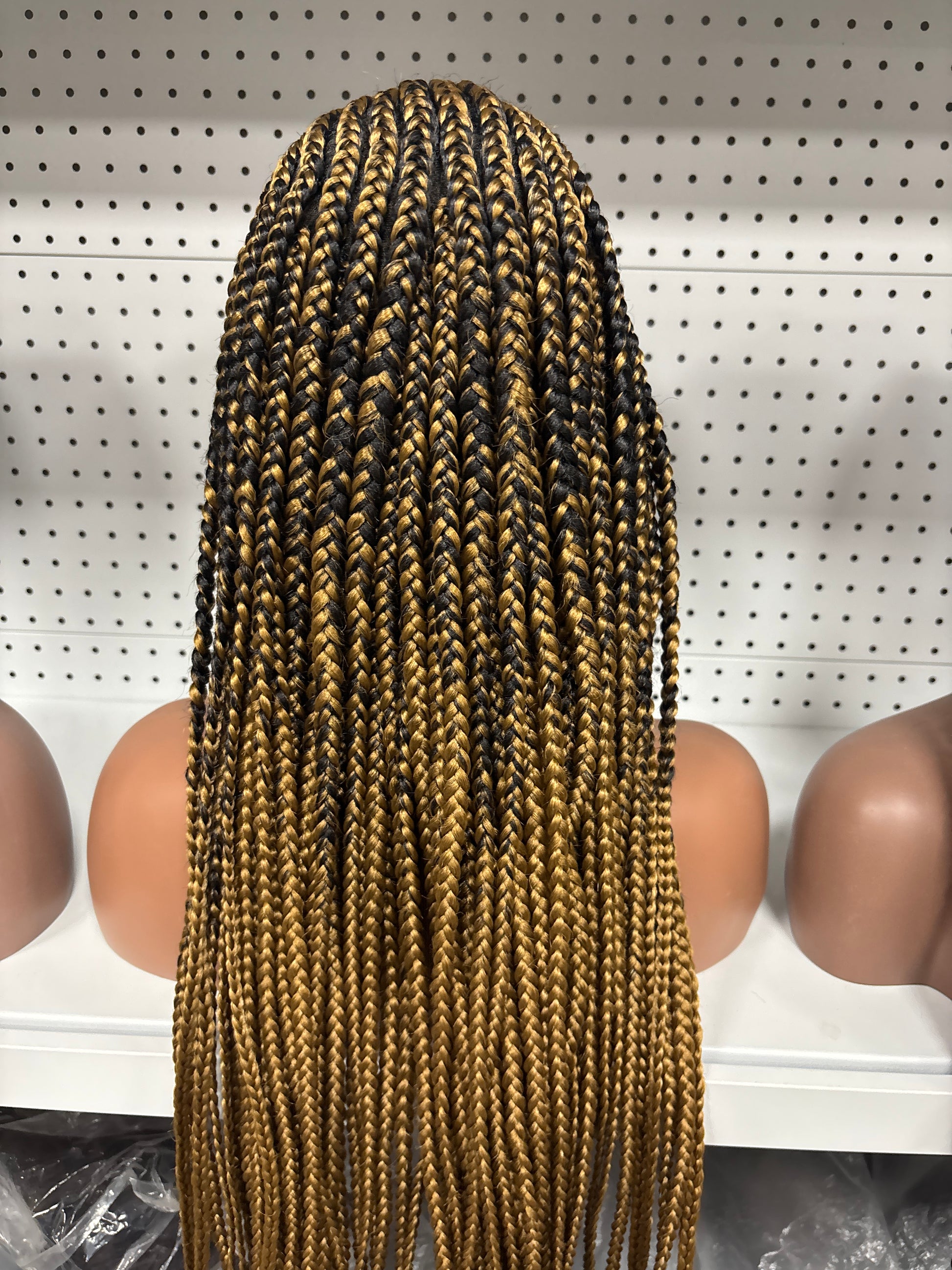 28" Blonde Balayage Braided HD Lace Front Wig – Goddess Length + Curly Bang