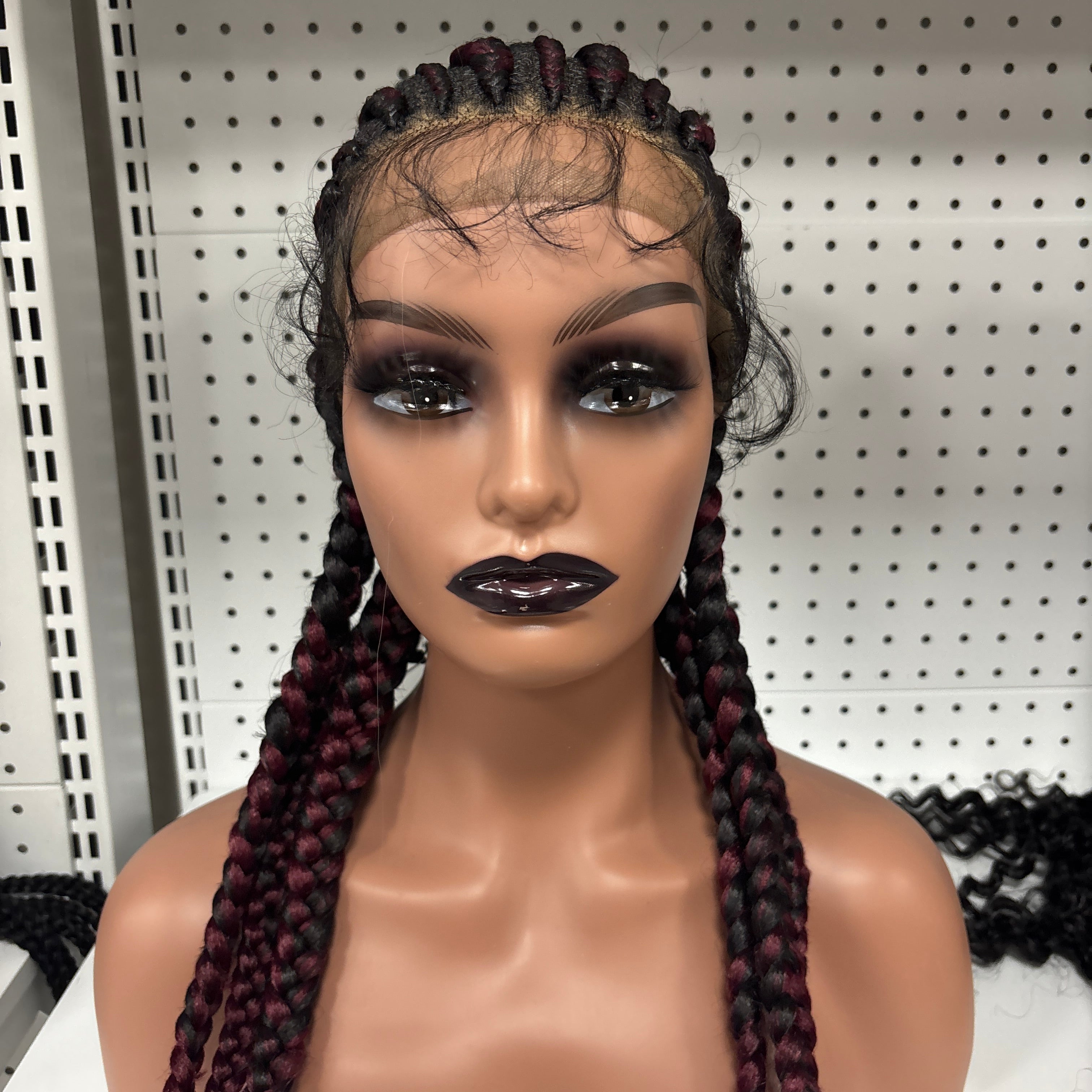 28" Black Full Braided HD Lace Front Synthetic Wig – Goddess Length with Curly Baby Hair Bang