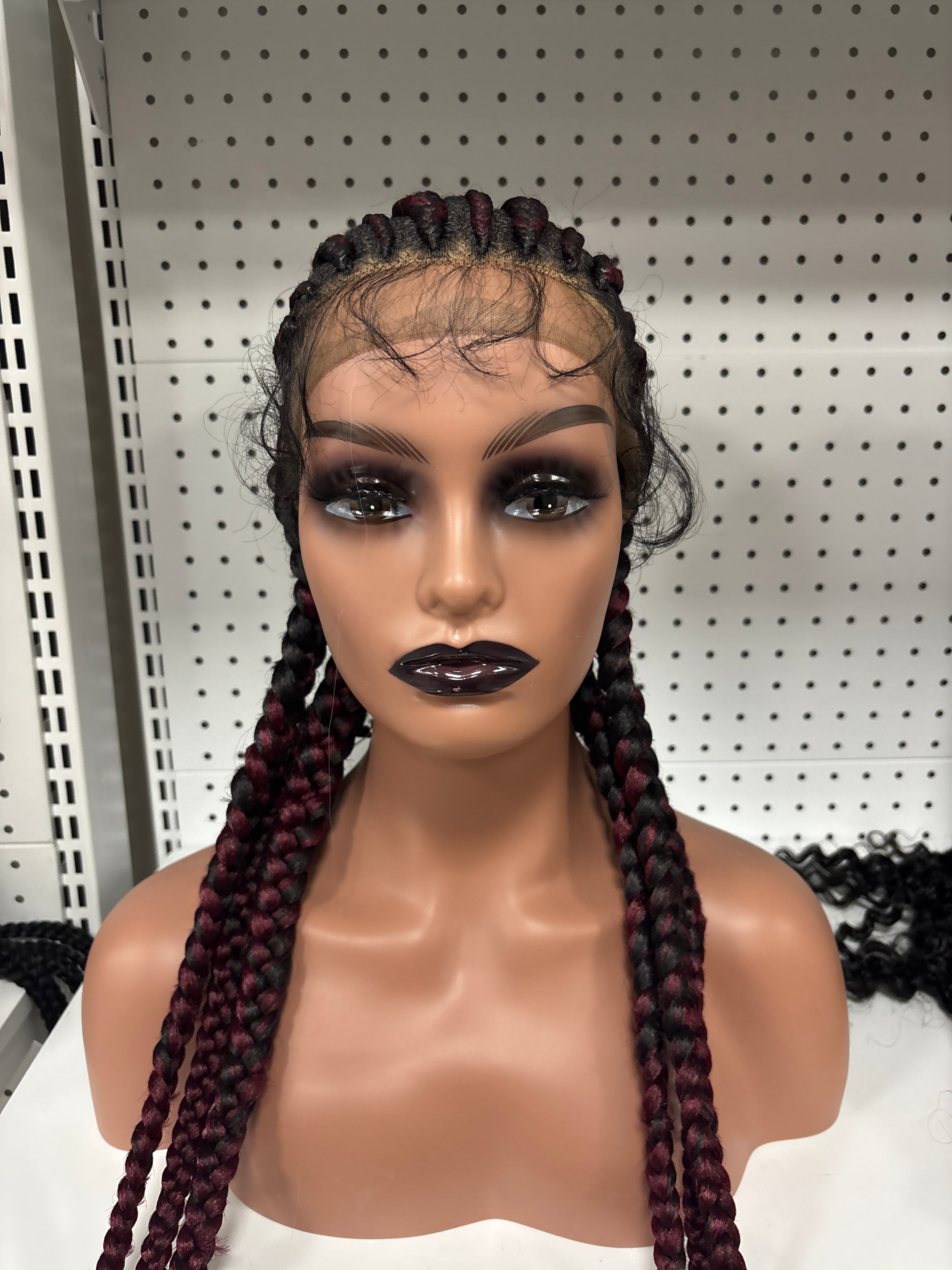 28" Black Full Braided HD Lace Front Synthetic Wig – Goddess Length with Curly Baby Hair Bang