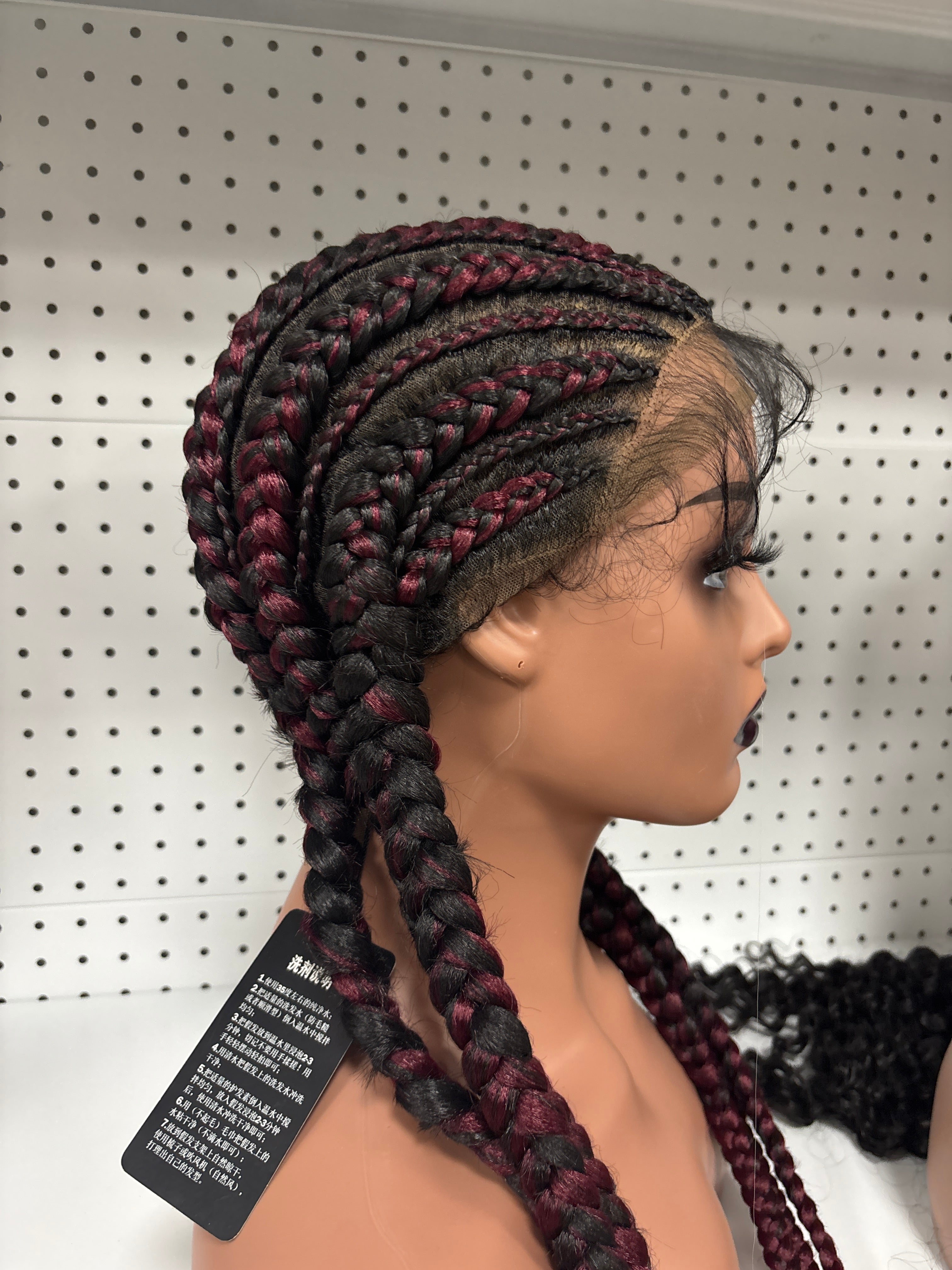 28" Black Full Braided HD Lace Front Synthetic Wig – Goddess Length with Curly Baby Hair Bang