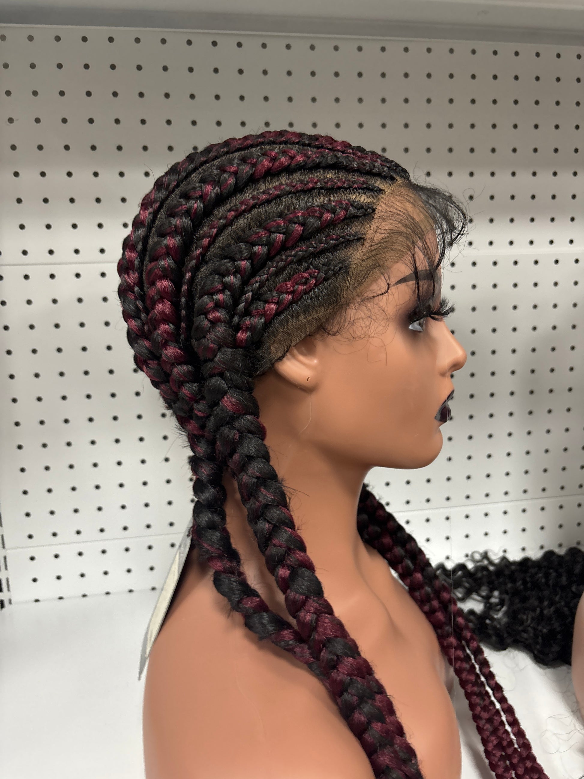 28" Black Full Braided HD Lace Front Synthetic Wig – Goddess Length with Curly Baby Hair Bang