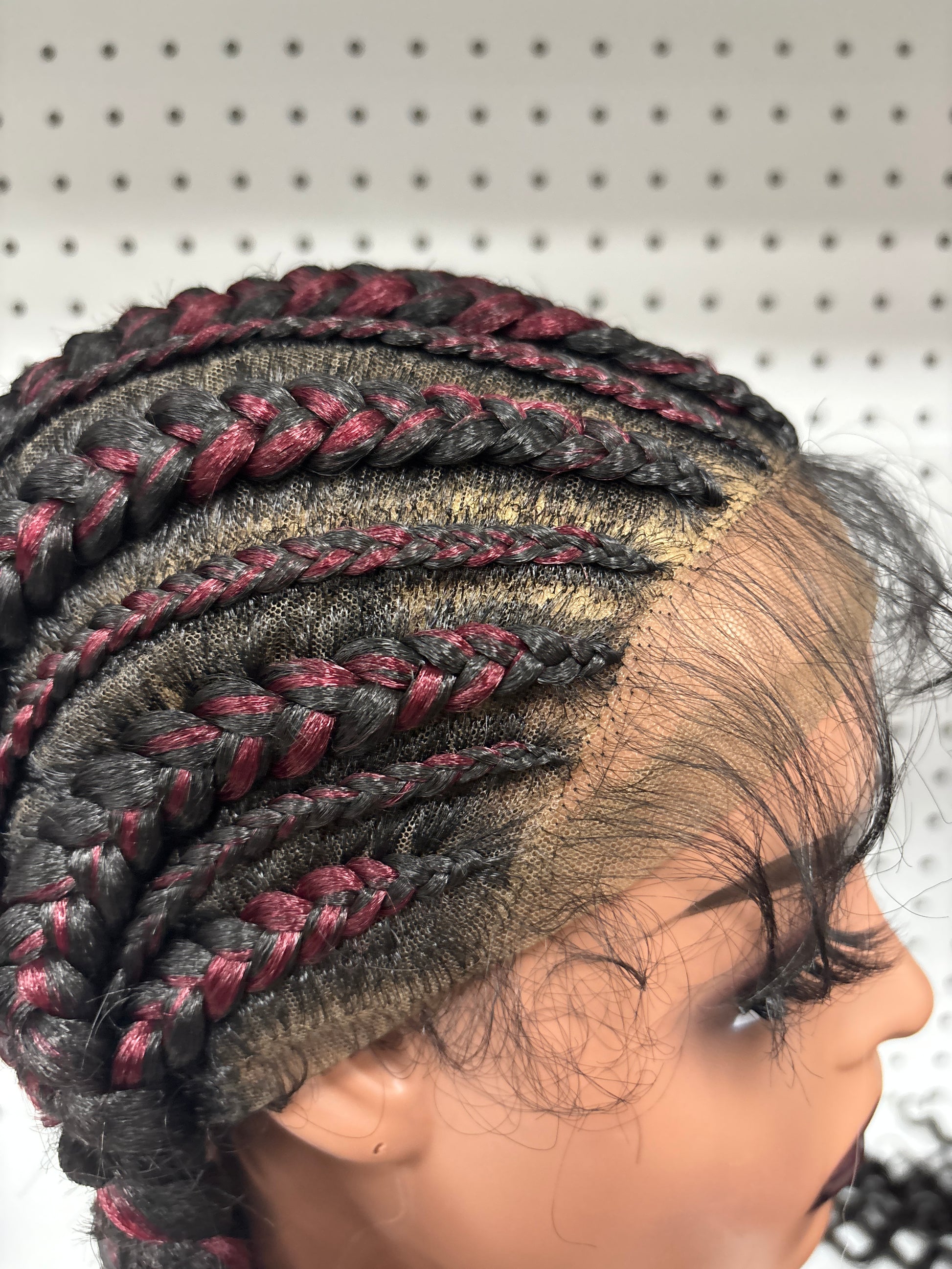 28" Black Full Braided HD Lace Front Synthetic Wig – Goddess Length with Curly Baby Hair Bang