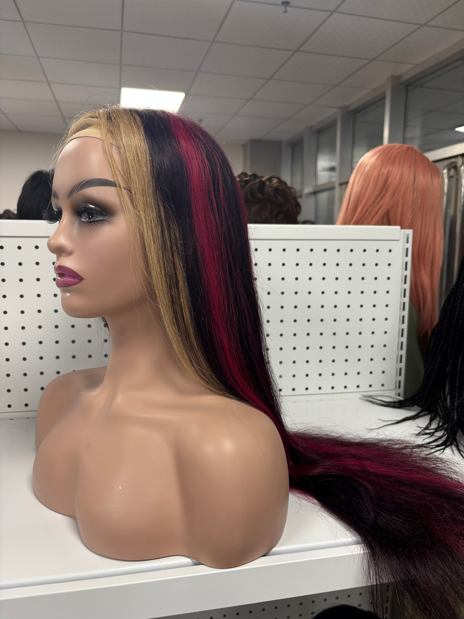 24" Straight Black with Burgundy Highlights HD Lace Front Wig – Sultry & Sophisticated