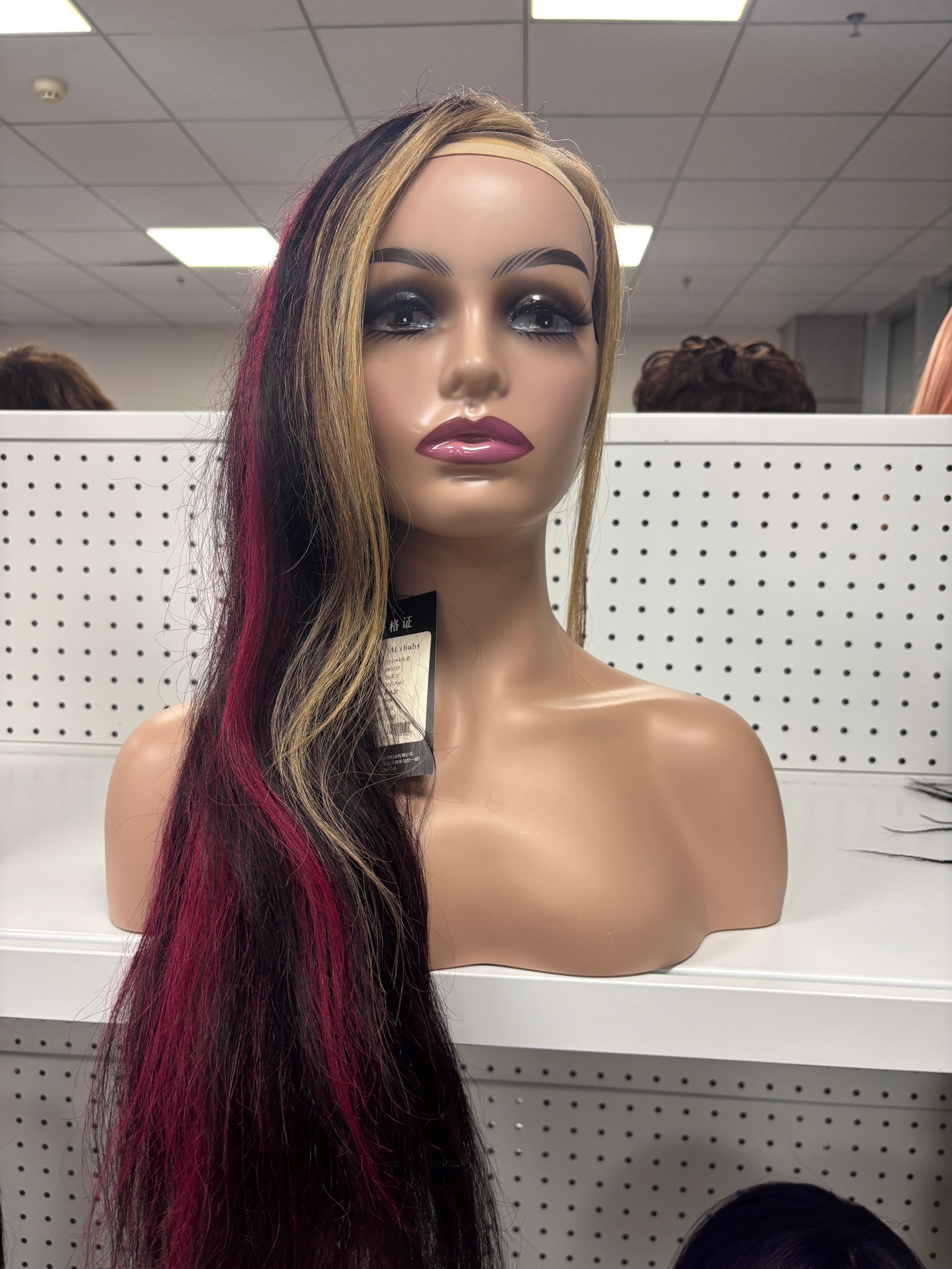 24" Straight Black with Burgundy Highlights HD Lace Front Wig – Sultry & Sophisticated