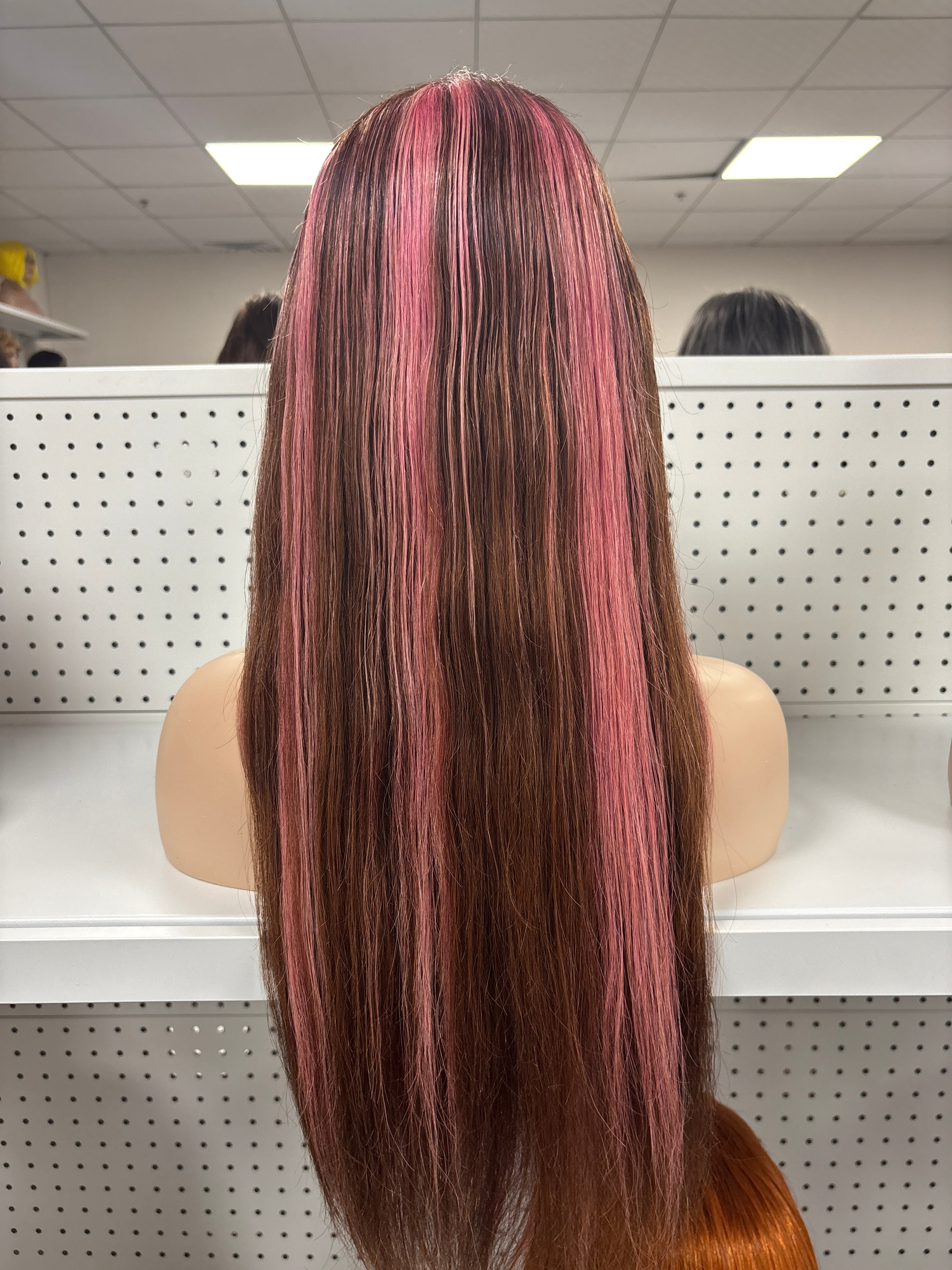 26" Straight Black with Pink Highlights HD Lace Front Wig – Bold & Glamorous