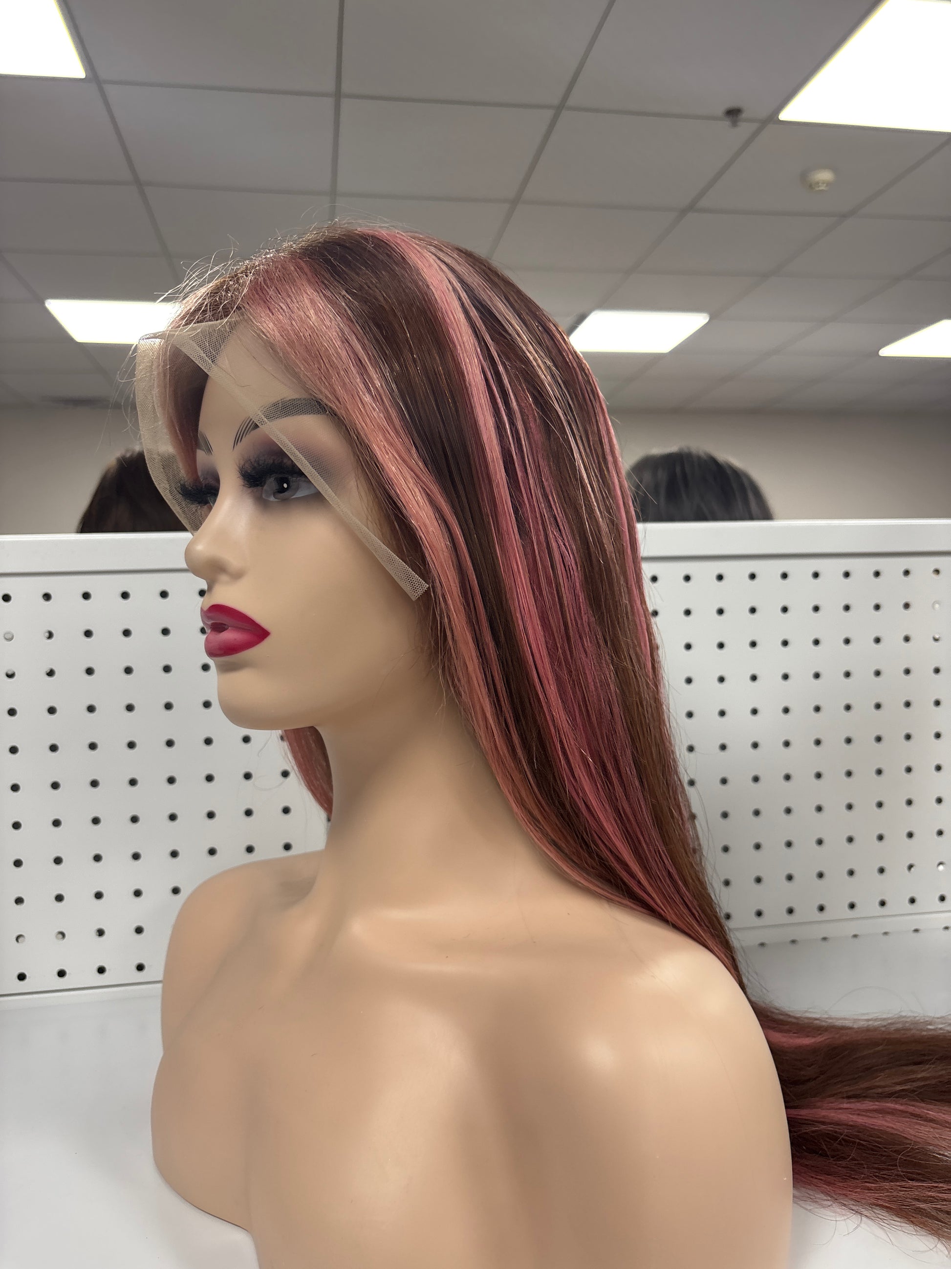 26" Straight Black with Pink Highlights HD Lace Front Wig – Bold & Glamorous
