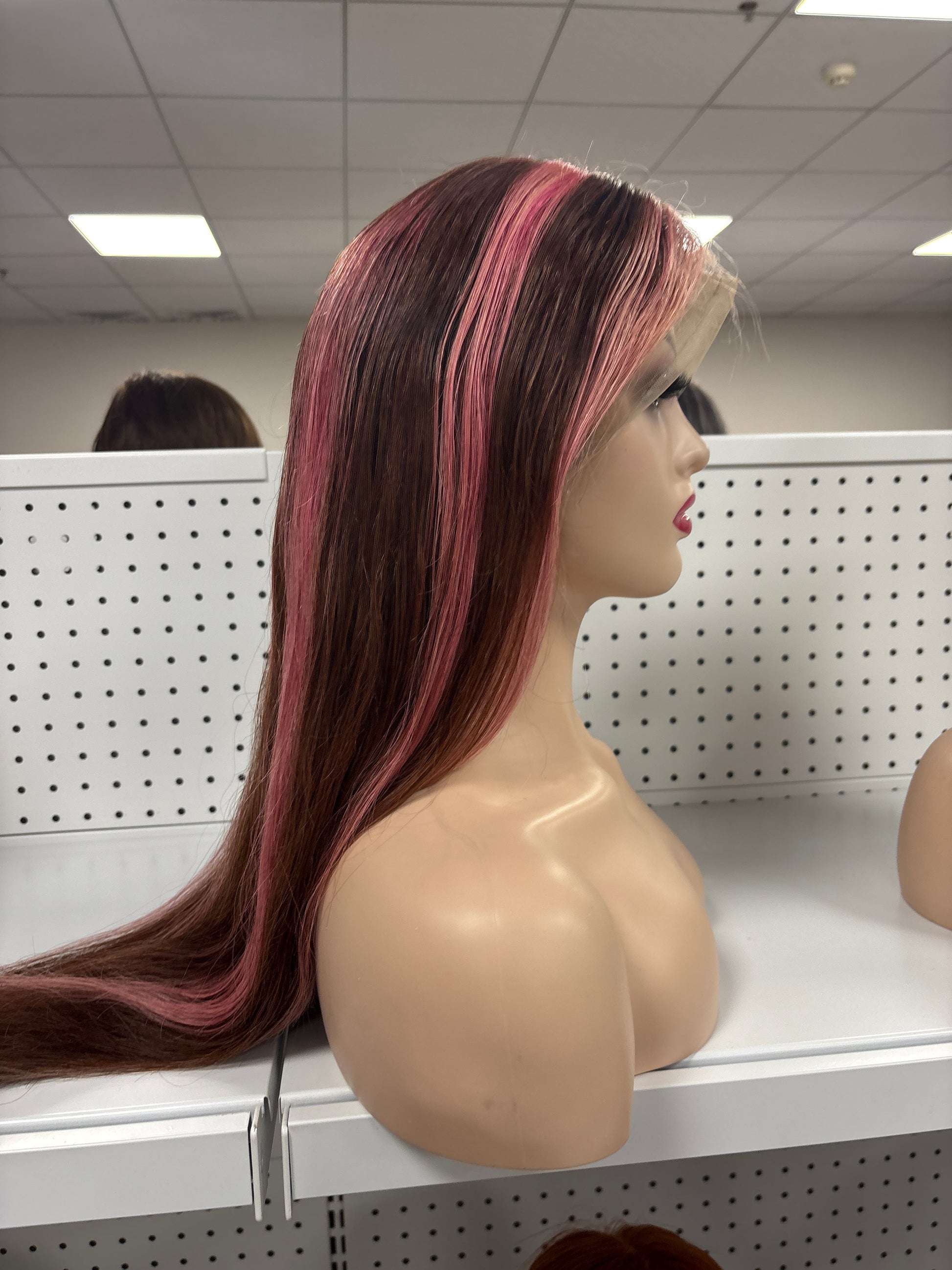 26" Straight Black with Pink Highlights HD Lace Front Wig – Bold & Glamorous